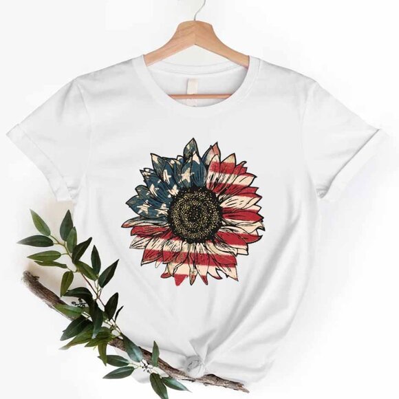 America Sunflower Tee Shirt, USA Flag Flower T Shirt - Picture 1 of 4